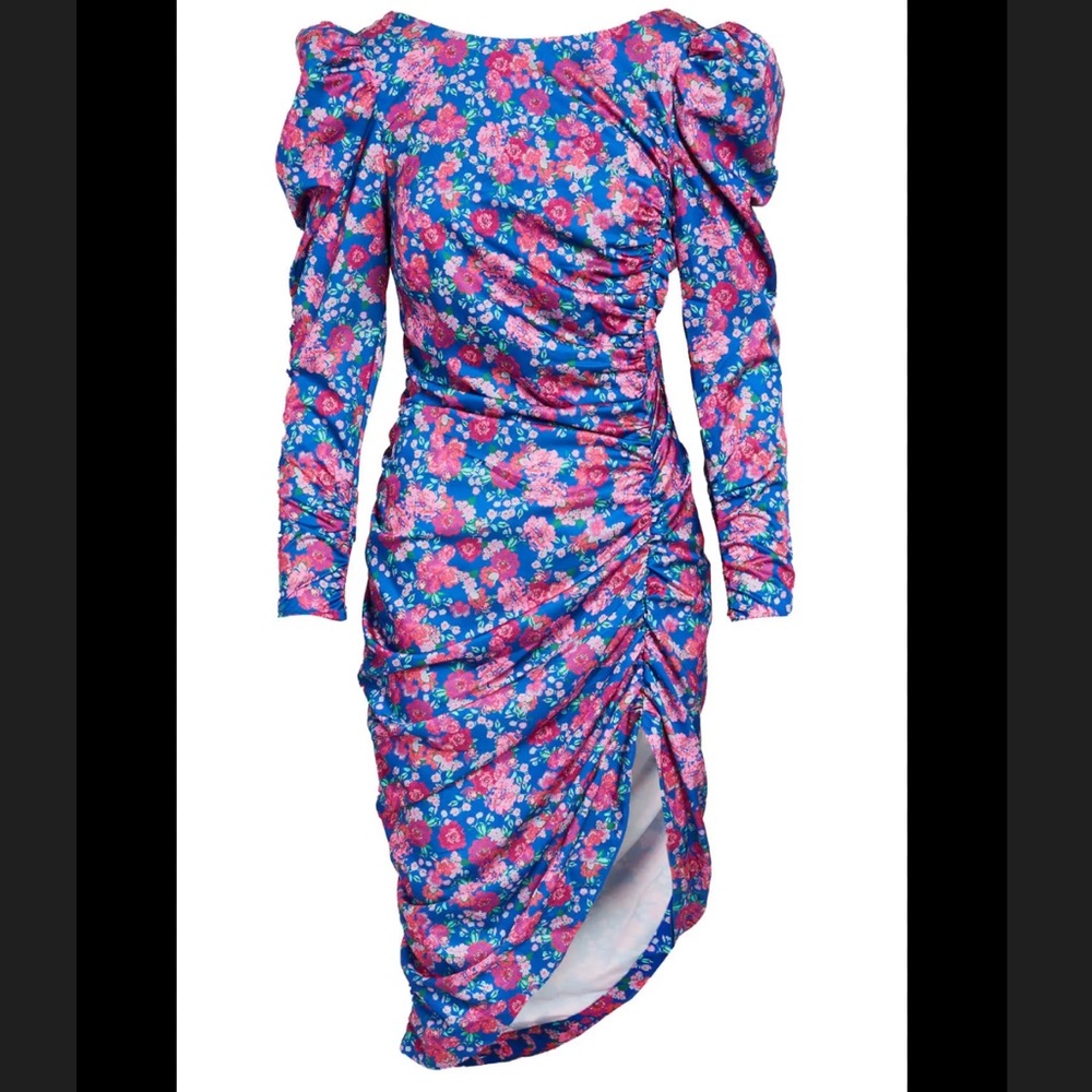 NWT For Love And Lemons Annie midid Floral Long Sleeve Dress in cobalt Blue XS/S - Picture 2 of 15